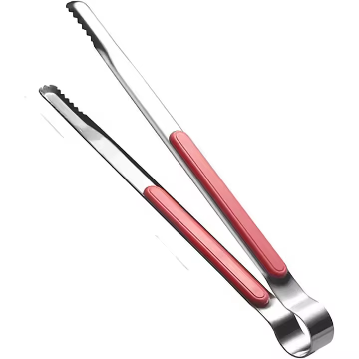 Stainless Steel Kitchen Tongs Cooking Utensils Barbecue Baking Ice Salad Serving Tongs with Non-Slip Easy Grip Handle (Pink) 22.5CM*2CM - 1