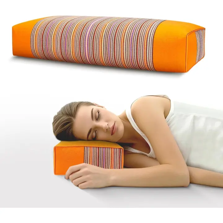 Almohada de Trigo sarraceno, Almohada para el Cuello con Cremallera, Almohada para el Cuello con cáscara de Trigo sarraceno para aliviar el Dolor de Cuello y Hombros (Naranja) - 1