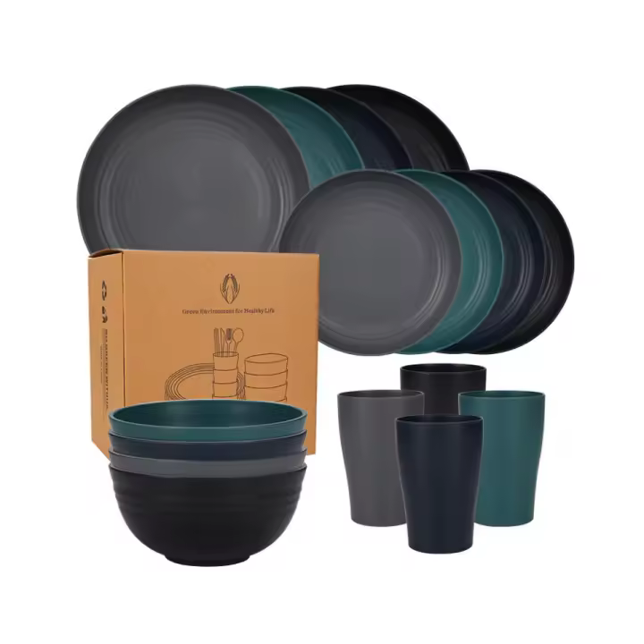 16pcs Unbreakable Wheat Straw Dinnerware Sets, Reusable Tableware Set, Lightweight Microwave Dishwasher Safe, Plates, Cups, Bowls For RV Camping Picni - 1