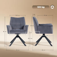 HOMCOM Juego de 2 Sillas de Comedor Giratorias 360°, Sillas de Cocina con Reposabrazos, Respaldo Acolchado, Tapizado en Terciopelo, Patas de Acero, para Oficina, Conferencia, Sala de Estar, Gris - details 2
