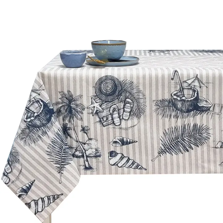 Mantel para mesa rectangular, Antimanchas, Impermeable, Para el hogar, Comedor, Elegante, Fácil de limpiar, Lavable，Playa, Caracola, Coco，Azul，810074 1 MALIBU - 1