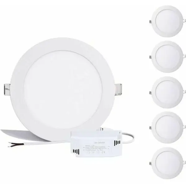 Panel LED redondo de 12 W, foco LED empotrable de techo blanco neutro de 6000 K a 6500 K, extremadamente plano, controlador en - 1