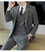Traje De Tres Piezas Para Hombre De Color Sólido Tendencia Business Con Chaleco Y Pantalones Alta Calidad Conjunto De Moda Para Bodas O Eventos Formales - details 5