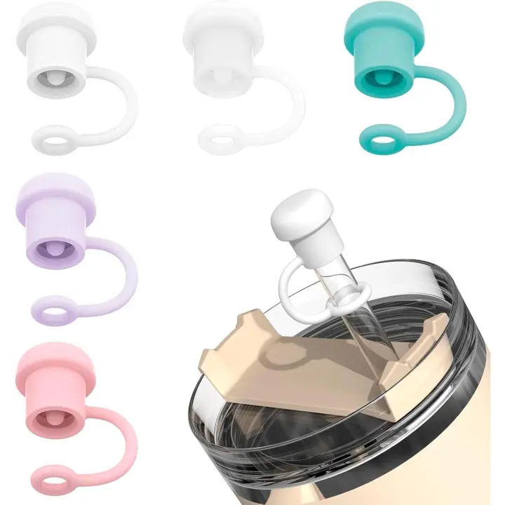 5 fundas de paja, tapa de paja de silicona reutilizable, cubierta protectora de paja linda, protector de paja simple para accesorios de la Copa Stanley - 1