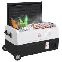 HOMCOM Nevera Compresor Portátil 30,5L Refrigerador de Coche -20℃-20℃ 12 / 24V DC y 100-240V CA con 2 Ruedas Asas y Compartimento Congelador para Camping Viajes 72,6x39x37,3 cm Negro - details 0