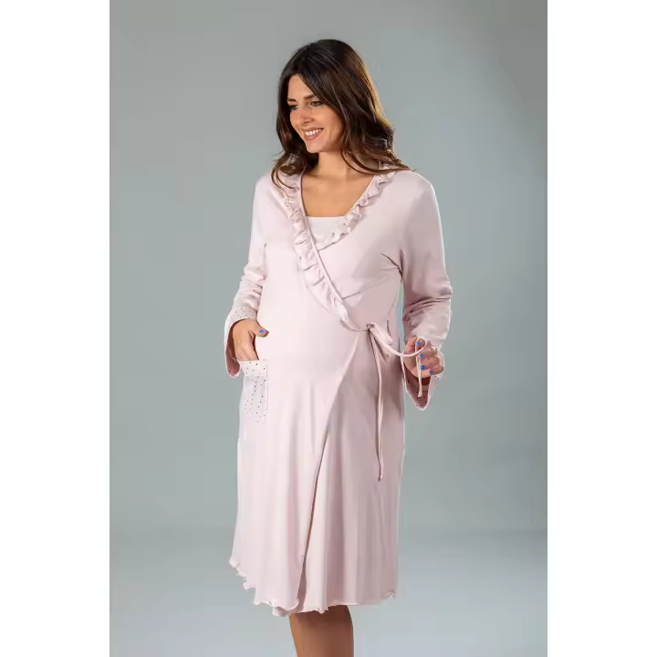 Vestido de noche de manga larga con lunares en bolsillos y mangas - 1