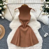 New Summer 2025 Mujer Mini Vestido De Lana Estilo Simple Con Cuello Alto Y Manga Sin Mangas A-Line Fashion Elasticidad Alta - details 0