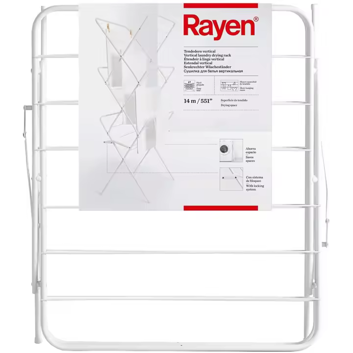 Rayen | Tendedero Vertical, De facil Plegado, Superficie de tendido de 14m, con Sistema de Bloqueo de Patas, con topes Antideslizantes, 61x138x44,5cm - 1