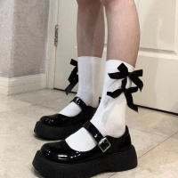 Calcetines De Mujer Estilo Harajuku Kawaii Japonés Blanco Dulce Lolita Con Lazo Calcetines Cortos De Pista Media Regalo Para Niñas - details 1