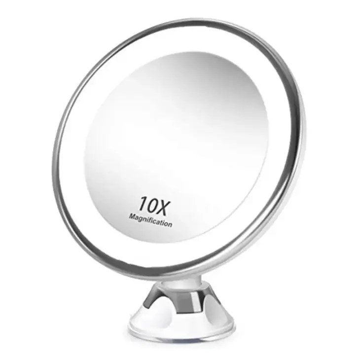 Espejo De Maquillaje Flexible Con Aumento De 10x Y Luz LED Portátil Para Viajes Espejo De Vestíbulo Con Ventosa Y Baterías Secas - 1