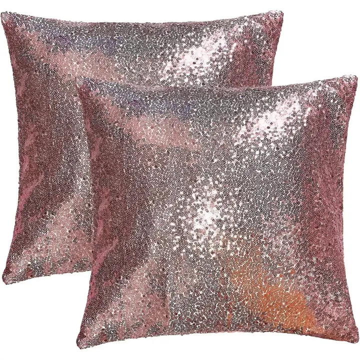 Cubiertas de almohada de tiro cómodo espumoso cuadrado decorativo de lentejuelas para el partido, boda - 1