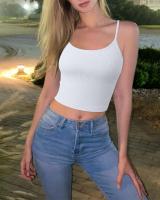 Top De Yoga Para Mujer Sólido Ribbed Sin Mangas Transpirable Basic Summmer Crop Top Deporte Camisola Interior Elasticidad - details 5