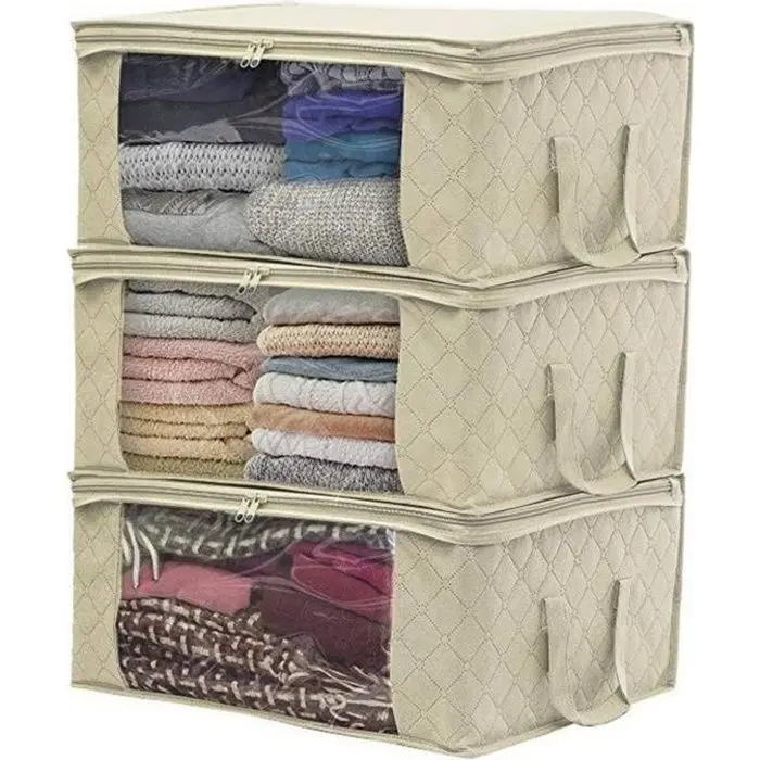 Juego de 3 bolsas de almacenamiento de ropa de Tela no Tejida con ASA para colchas, edredones, mantas, cojines, juguetes, 49x36x21 - 1