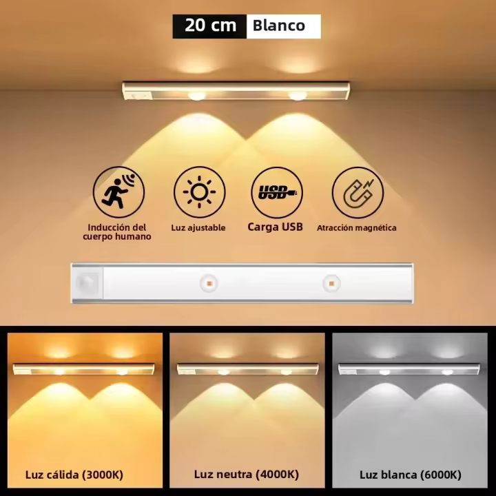 Lámpara De Armario LED Con Sensor De Movimiento Ultrafina Inalámbrica Para Cocina Dormitorio Armario Iluminación Interior - 1