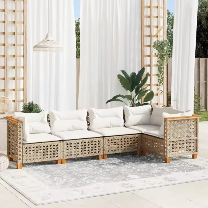 vidaXL Juego de sofás jardín con cojines 5 pzas ratán sintético beige - 1