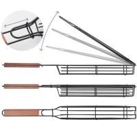 Cesta De Asado Portátil Para Kabob Con Mango De Madera Acero Inoxidable Antideslizante Para Verduras Camarones Carne Hot Dog BBQ - details 8