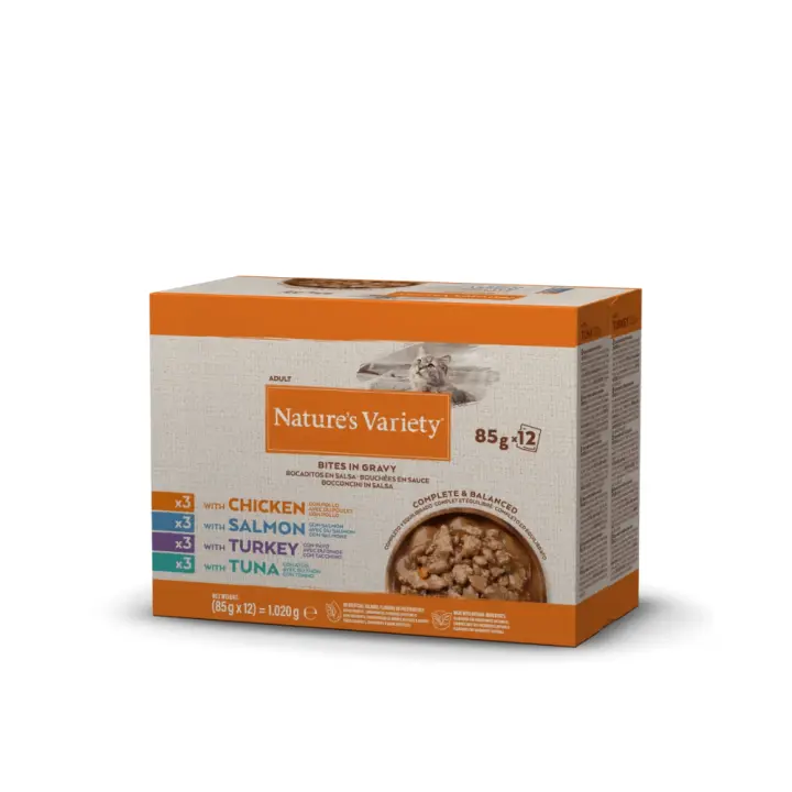 12 SOBRES NATURES VARIETY BOCADITOS EN SALSA MULTIPACK PARA GATOS ADULTOS - 1
