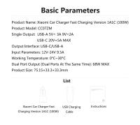 Cargador De Coche Original Xiaomi 100W Doble USB Carga Rápida Mi Car Charger USB-A USB-C Salida Dual Con Luz LED Y Cable De 5A - details 6