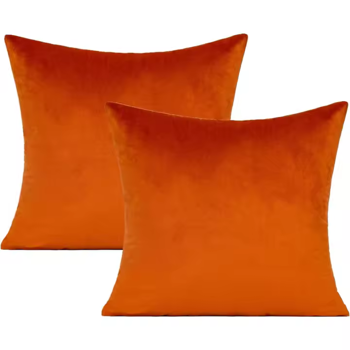 Fundas de terciopelo Naranja Quemado Acción de Gracias y Funda de algodón decorativo, 45x45 cm - 1