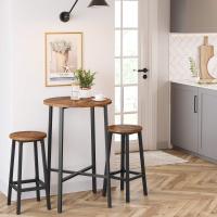 Conjunto de taburetes de bar, juego de 2, sillas redondas para cocina con asientos altos, altura 65 cm, estructura de acero resistente, fácil montaje, estilo industrial - details 3