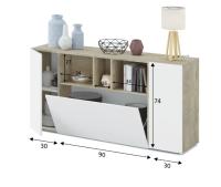 Meimon LOIRA Aparador 3 puertas en melamina E1 con estantes interiores regulables, zona central abierta en acabado madera, pistones 60Nw, bisagras metálicas, trasera MDF lacada, patas ABS ocultas. Medidas: 150x41x76 cm. Blanco Artik - details 3