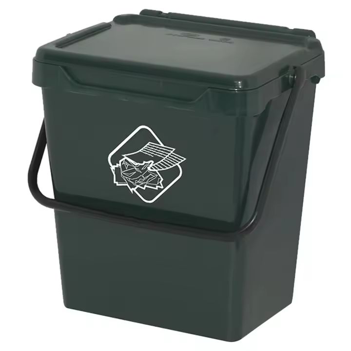 Cubo de polipropileno con la manija y la cubierta, de color verde, 30 Lt. 400x305x390 mm - 1