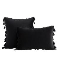 Fundas Para Cojines Negros Con Borlas Hechas a Mano 30x50cm 45x45cm 50x50cm De Velours Sólido Para Sofá Sala De Estar Dormitorio - details 0