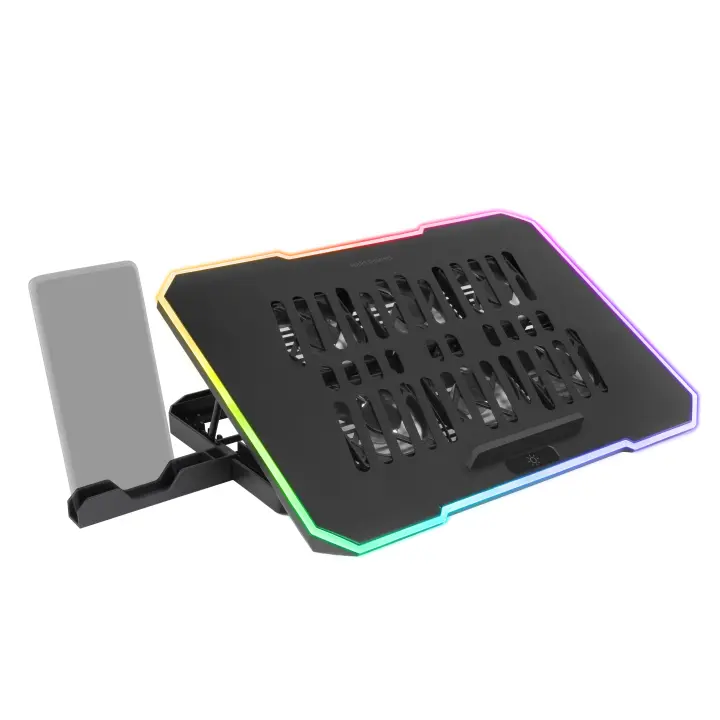 Mars Gaming MNBC7, Base Refrigeradora y Stand 16'', Iluminación RGB 10 Modos, 6 Ventiladores, Soporte Smartphone, Base Refrigeración para portátiles en Negro - 1