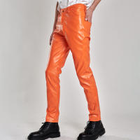 Pantalones De Cuero Para Hombre Ajustados Con Stretch Moda PU Para Fiestas Y Baile Cierre De Cremallera Estilo Chic - details 3