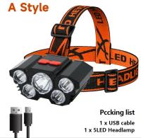 5 LED luz linterna recargable con bateria de 18650 incorporada fuerte luces para acampar aventura lampara de pesca faro para la cabeza - details 0