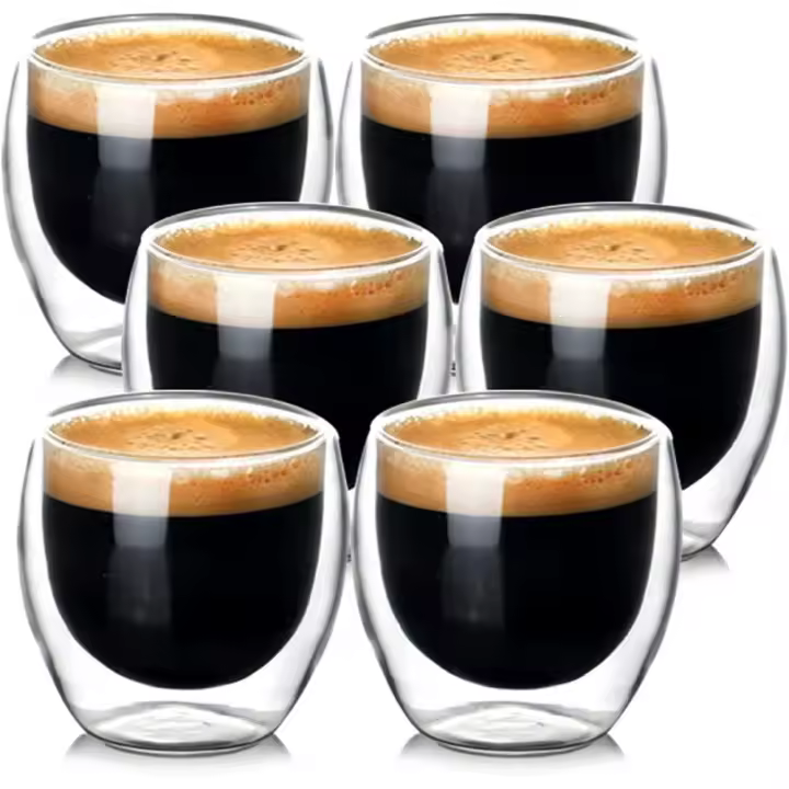 BIT Juego de tazas de café expreso de 6 piezas, vasos de café expreso, vasos de doble pared de vidrio de borosilicato - 1