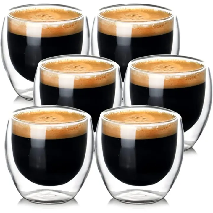 Juego de tazas de café expreso de 6 piezas, vasos de café expreso, vasos de doble pared de vidrio de borosilicato - 1