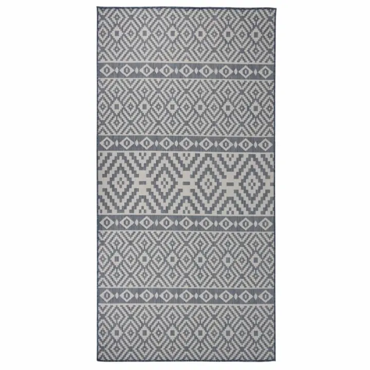 vidaXL Alfombra de exterior de tejido plano rayas azules 100x200 cm - 1