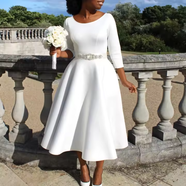 Vestido Elegante Para Mujer 2024 Moderno Cuello Redondo Manga Tres Cuartos Ajustado a La Cadera Vestido De Fiesta Cumpleaños Cena Boda Talla Grande - 1