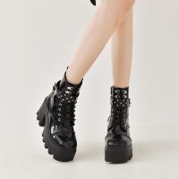 SP Botas Cortas de mujer de talla Grande, punk Callejero, Con Cremallera y cinturón elástico, BOTAS Martin de moda Negra. - details 2