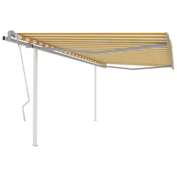 vidaXL Toldo manual retráctil con postes amarillo y blanco 4x3 m - 1