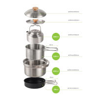 Juego De Cocina Para Camping Y Senderismo Con Olla Sartén Y Kettle Portátil De Acero Inoxidable Para Picnics Al Aire Libre - details 0