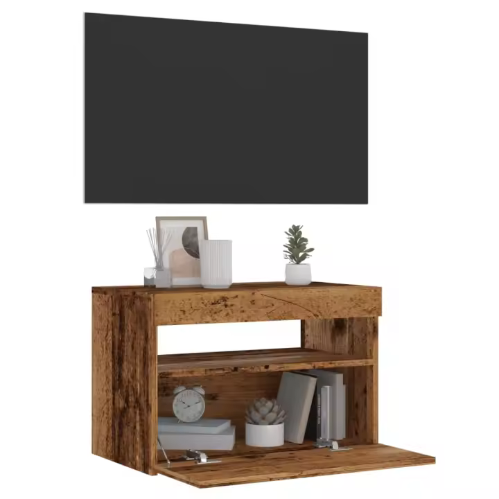 vidaXL Mueble TV luces LED madera ingeniería envejecida 60x35x40 cm - 1