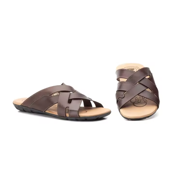 ML-1003 Marino y Marron Hecho en España Sandalias Hombre Piel Marino y Marron Muller Numeración: 39-45 Marca: Müller Color: Marino y Marron sandalia caballero toda en piel con planta de gel ideal para el verano y muy confortable - 1