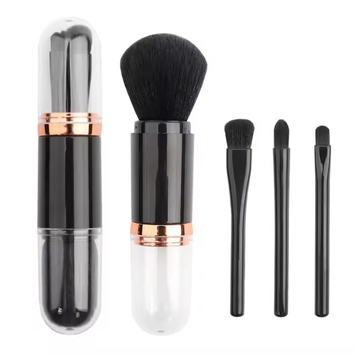 Brocha portátil para Labios, Brocha para mezcla base y Polvos, Brocha para decoración de uñas, miniherrajes retráctiles para Cosméticos faciales (Negro) - 1