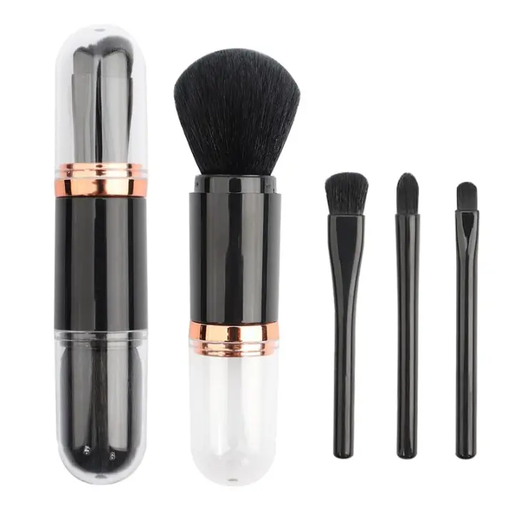 Brocha portátil para Labios, Brocha para mezcla base y Polvos, Brocha para decoración de uñas, miniherrajes retráctiles para Cosméticos faciales (Negro) - 1