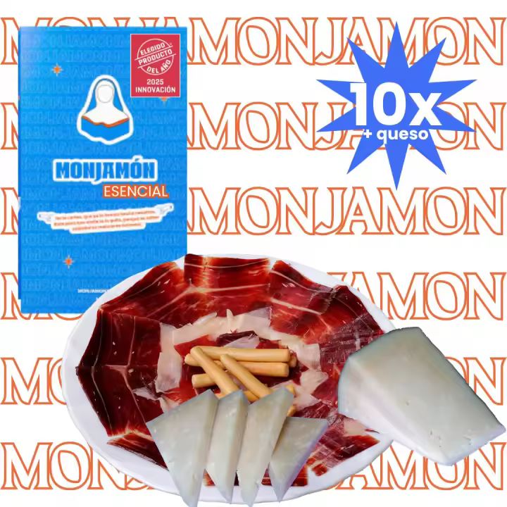 MONJAMÓN -  10 SOBRES - Jamón Ibérico  (100% , Paleta o Gran Reserva)  - 800gr +  Queso Oveja Curado Premium  La Antigua REGALO - 180gr  | ELEGIDO PRODUCTO DEL AÑO | Pata Negra | Calidad Top Certificada| Producto Artesanal | Curación Tradicional - 1