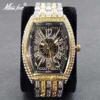 Reloj De Lujo Para Hombre Con Cristales Iced-Out Tonneau Dorado Reloj De Cuarzo Con Pulsera De Acero Inoxidable Moda Diamante Analog Clock - details 28