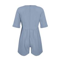 Monos De Verano Casuales Para Mujer Con Hombros Descubiertos Y Mangas Cortas Ruched Estilo Romper De Piernas Largas Con Bolsillos De Poliéster - details 39