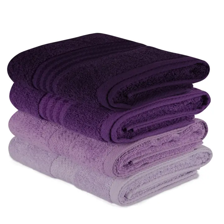 Wellhome Juego de Toallas Morado Oscuro 100% Algodón 4 Piezas - Suave y Absorbente - 1