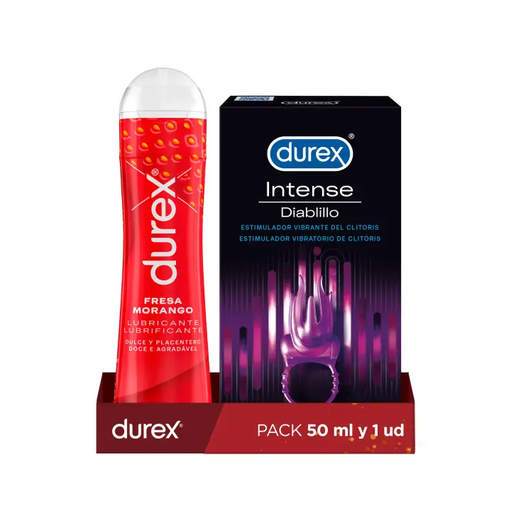 Durex Pack Lubricante Sabor y Aroma Fresa + Anillo Vibrador Intense Orgasmic Diablillo - 1