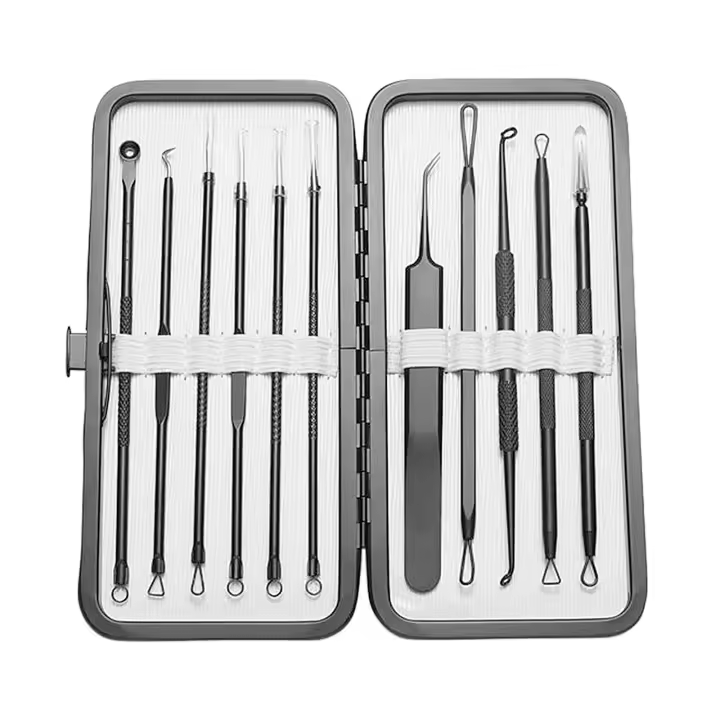 Kit De 11 Piezas De Acero Inoxidable Para Extracción De Espinillas Y Comedones Herramienta De Eliminación De Acné Con Estuche - 1