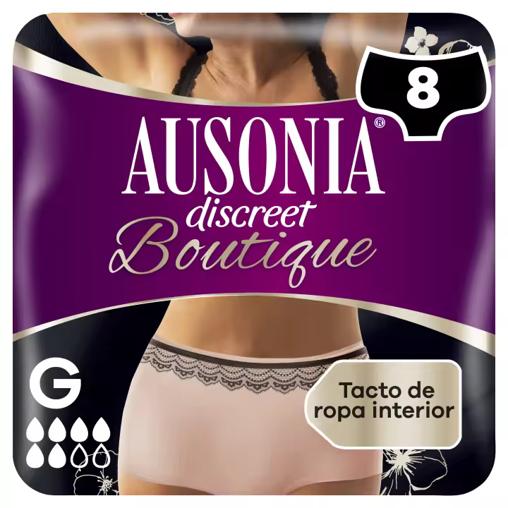 Ausonia Discreet Boutique Braguitas Para La Incontinencia Para Mujer Beige, Plus, L, 8 Braguitas, Tacto Similar A La Ropa Interior, Superabsorbente, Diseño Curvo Para Un Ajuste Ceñido. Talla L, 8 Braguitas - 1