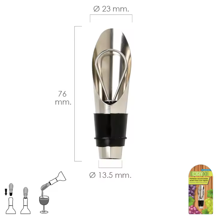 SANCO STORE - ORYX Vertedor Escanciador Vino Acero Inoxidable Con Tapon - 1