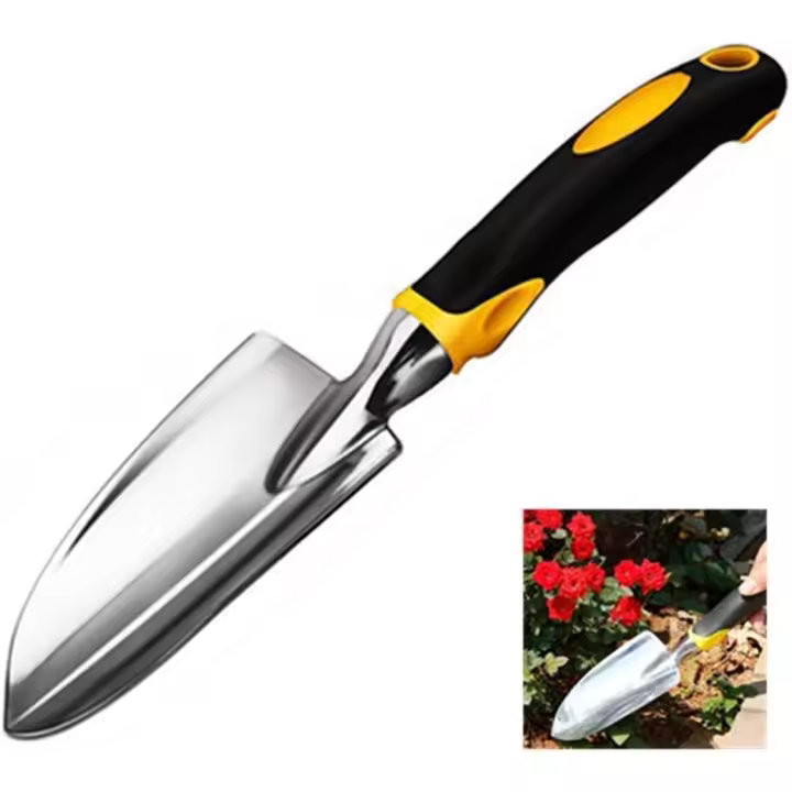 Paleta de jardín y pala de mano con mango de goma suave antideslizante para trasplantar, desmalezar, mover y alisar excavar y plantar - 1